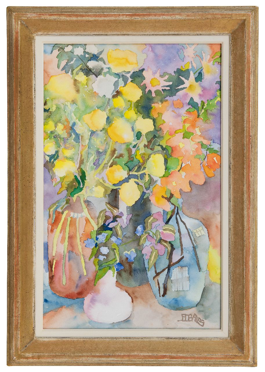Vries J.S. de | Jacob Sybout 'Jaap' de Vries | Aquarellen en tekeningen te koop aangeboden | Bloemen, aquarel op papier 50,5 x 32,5 cm, gesigneerd rechtsonder met monogram en te dateren jaren 60