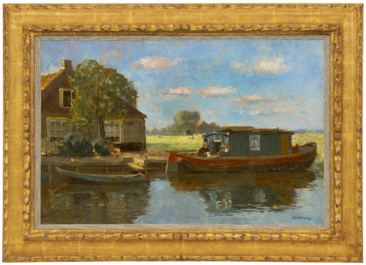 Weijns J.H.  | Jan Harm Weijns | Paintings offered for sale | Moored barge in Katwijk aan den Rijn, oil on canvas 40.5 x 60.8 cm, signed l.r.