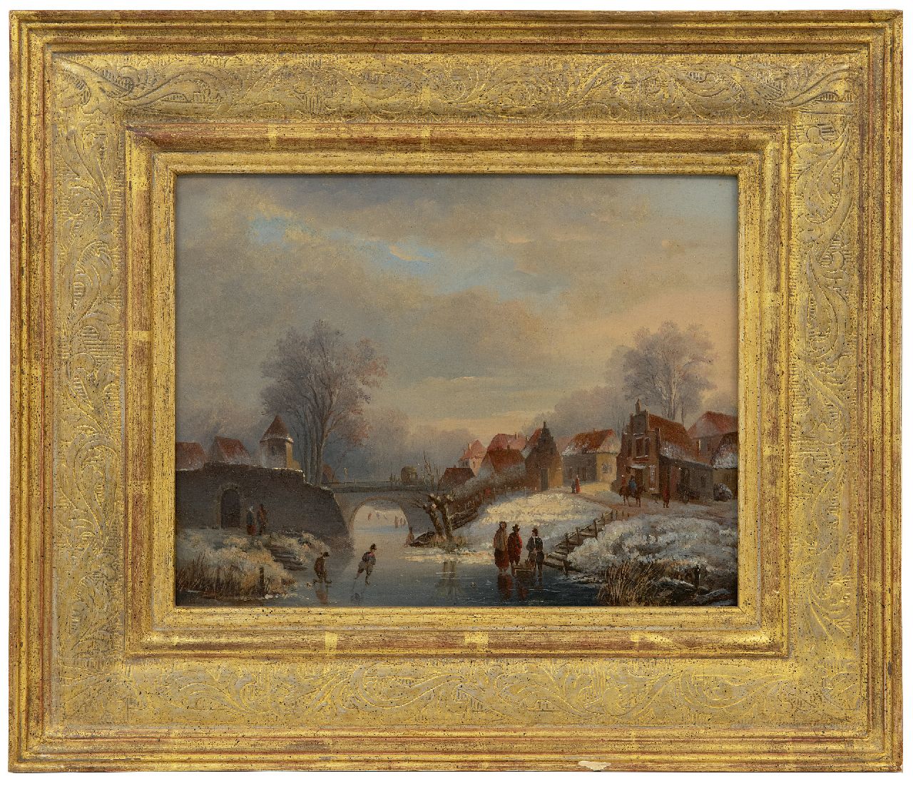 Parré M.  | Matthias Parré | Schilderijen te koop aangeboden | Schaatsvertier op de gracht, olieverf op paneel 22,0 x 30,1 cm