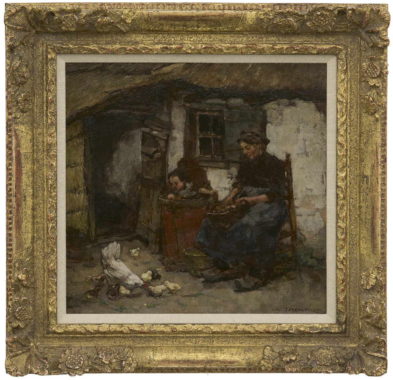 Akkeringa J.E.H.  | 'Johannes Evert' Hendrik Akkeringa | Paintings offered for sale | A summer farmyard, Heeze, oil on canvas laid down on panel 34.9 x 36.3 cm, signed l.r. and dated 1904