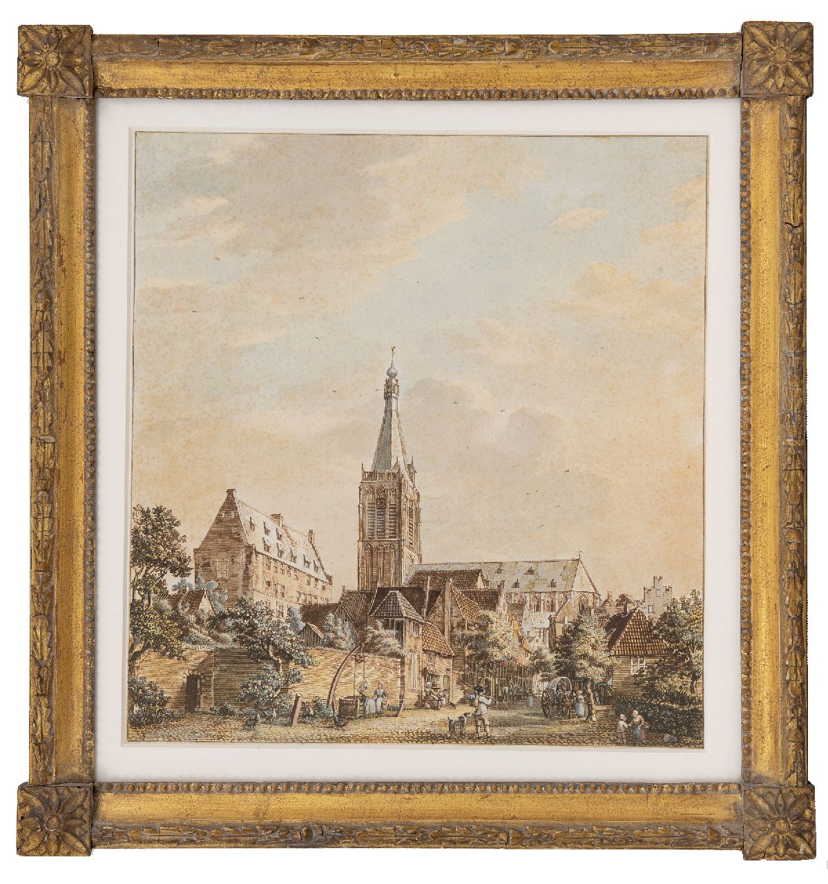 Beijer J. de | Jan de Beijer | Watercolours and drawings offered for sale | The Grote Kerk and the Klooster in Doesburg, pen, ink and watercolour on paper 33.7 x 31.7 cm, signed on the reverse and dated on the reverse 10. August: 1772'