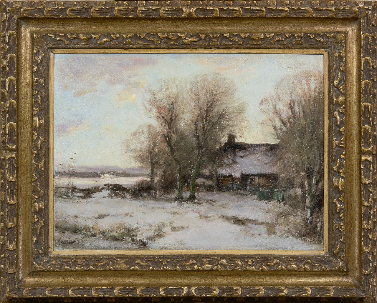 Louis Apol | Paintings for Sale | Farmhouse in a snowy landscape