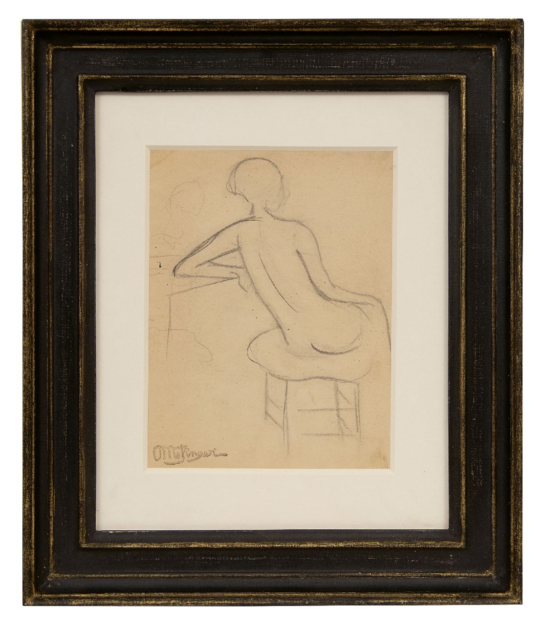 Metzinger J.D.A.  | 'Jean' Dominique Antony Metzinger | Aquarellen en tekeningen te koop aangeboden | Etude d'une femme nue assise; verso: Figuurstudies, potlood op papier 15,5 x 11,0 cm, gesigneerd linksonder en verso met kunstenaarsstempel