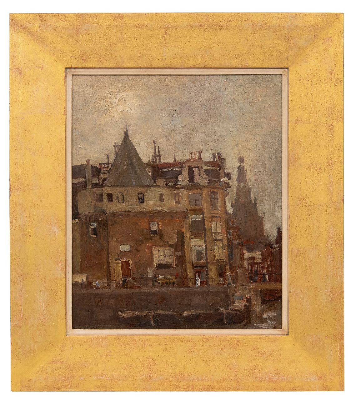 Rinke J.  | 'Jan' Frederik Rinke | Schilderijen te koop aangeboden | De Geldersekade met de Schreierstoren, Amsterdam, olieverf op doek op board 45,2 x 37,7 cm, gesigneerd linksonder en zonder lijst