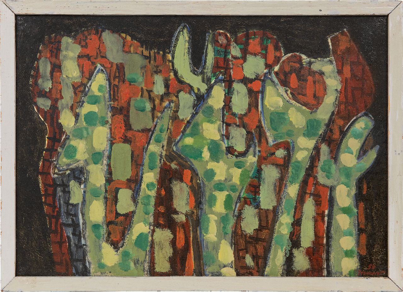 Jeanneret B.  | Blaise Jeanneret | Schilderijen te koop aangeboden | Composition 1958, olieverf op papier op board 38,0 x 53,0 cm, gesigneerd rechtsonder en gedateerd '58