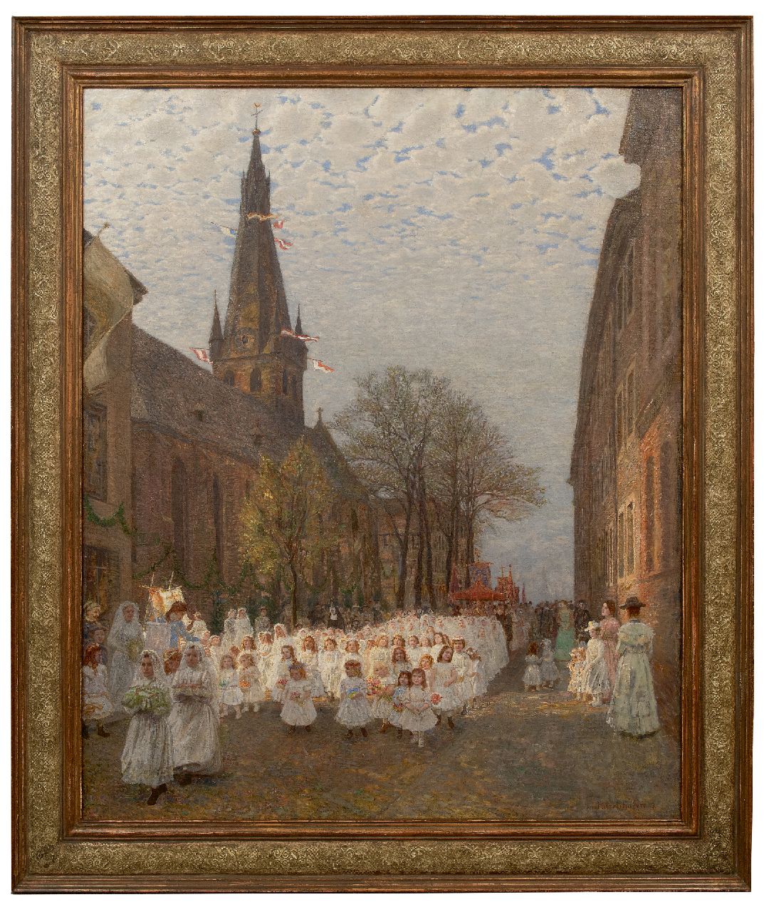 Ritzenhofen H. | Hubert Ritzenhofen | Schilderijen te koop aangeboden | Processie bij de Sint-Lambertuskerk in Düsseldorf, olieverf op doek 116,9 x 96,0 cm, gesigneerd rechtsonder en verso op etiket en gedateerd '09 Ritzenhofen H. | Hubert Ritzenhofen | Schilderijen te koop aangeboden | Processie bij de Sint-Lambertuskerk in Düsseldorf, olieverf op doek 116,9 x 96,0 cm, gesigneerd rechtsonder en verso op etiket en gedateerd '09