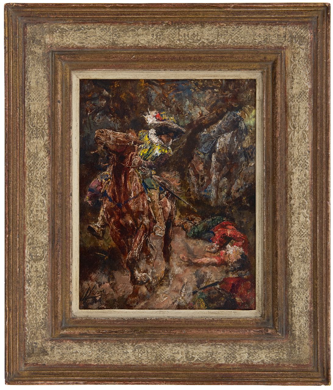 Jurres J.H.  | Johannes Hendricus Jurres, A scene from Gil Blas, oil on panel 28.4 x 22.0 cm, signed l.l.