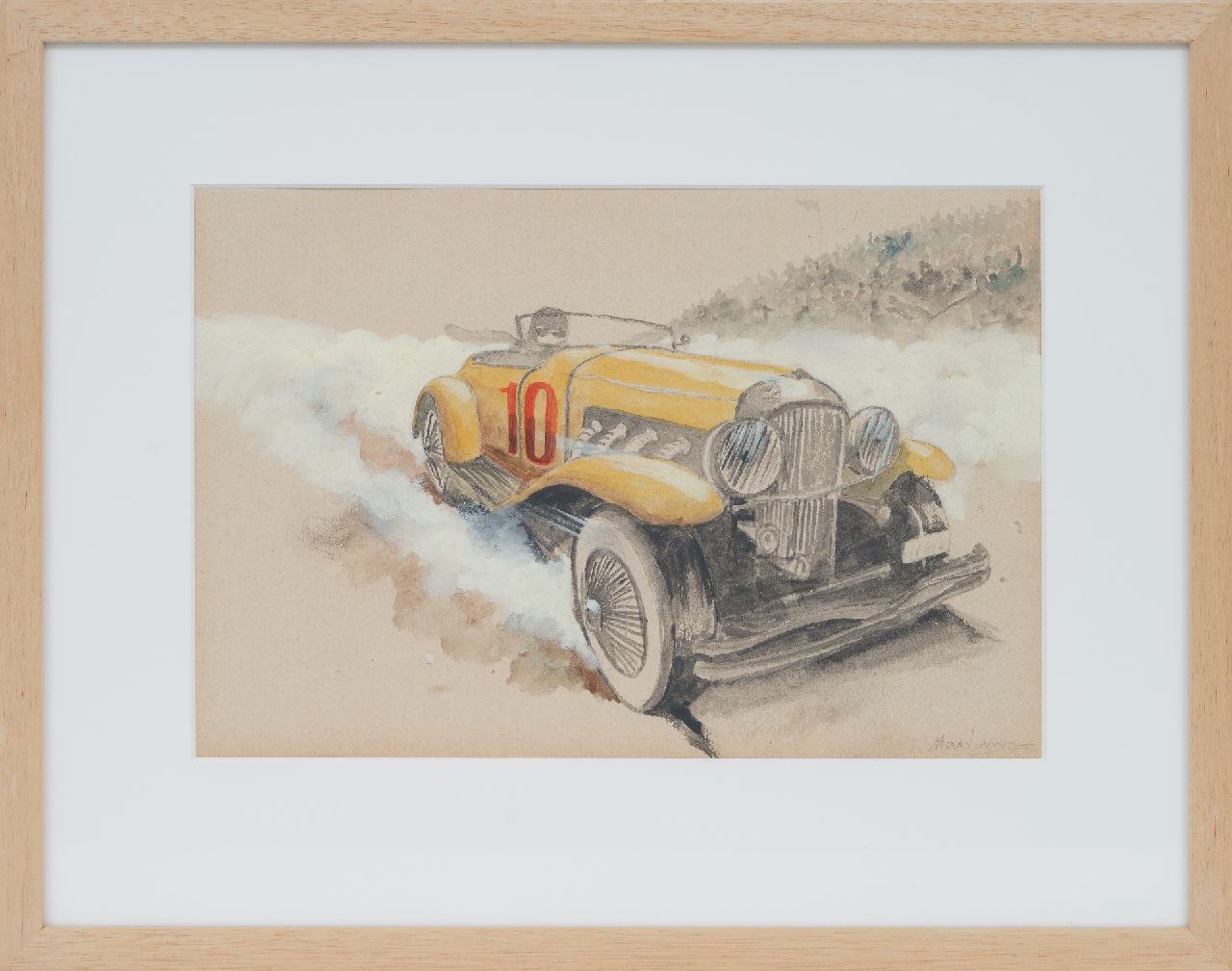 Onbekend   | Onbekend | Aquarellen en tekeningen te koop aangeboden | Raceauto nr. 10 (set van 5), potlood, aquarel en gouache op papier 19,8 x 28,9 cm, gesigneerd rechtsonder