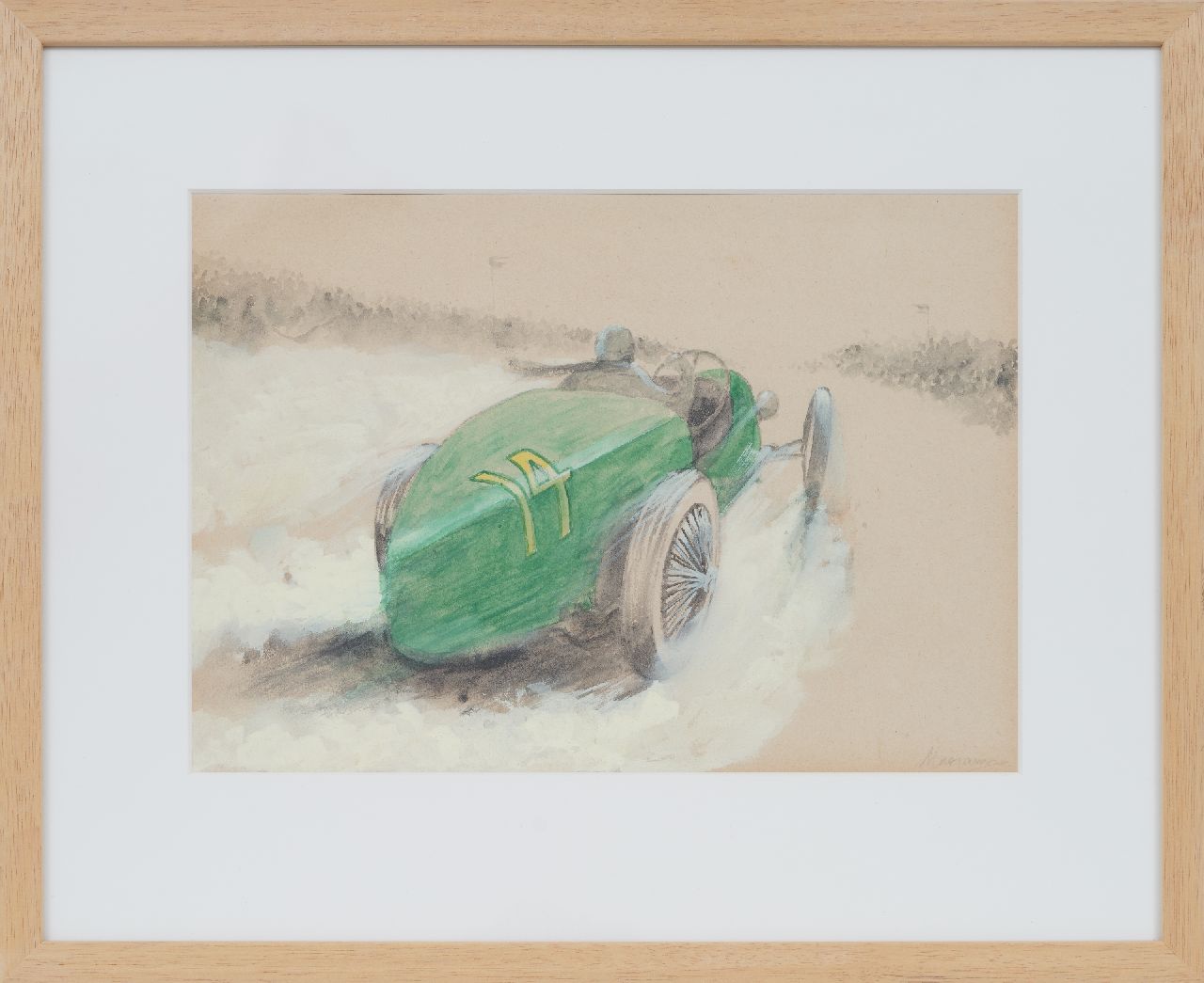 Onbekend   | Onbekend | Aquarellen en tekeningen te koop aangeboden | Raceauto nr. 14 in actie (set van 5), potlood, aquarel en gouache op papier 20,0 x 28,9 cm, gesigneerd rechtsonder