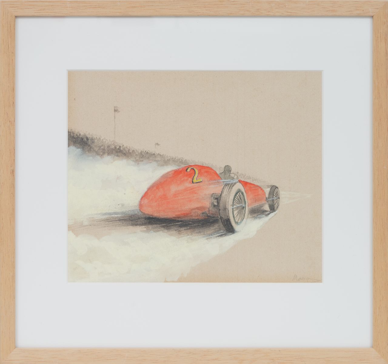 Onbekend   | Onbekend | Aquarellen en tekeningen te koop aangeboden | Raceauto nr. 2 in actie  (set van 5), potlood, aquarel en gouache op papier 19,4 x 25,0 cm, gesigneerd rechtsonder