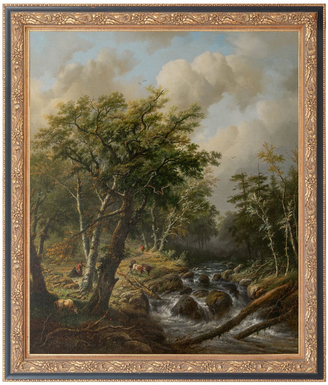 Bodeman/Verboeckhoven W./E.J.  | Willem/Eugène Joseph Bodeman/Verboeckhoven | Schilderijen te koop aangeboden | Boslandschap met koeien bij een rivier, olieverf op doek 129,5 x 110,0 cm, gesigneerd rechtsonder door beide schilders en gedateerd 1843