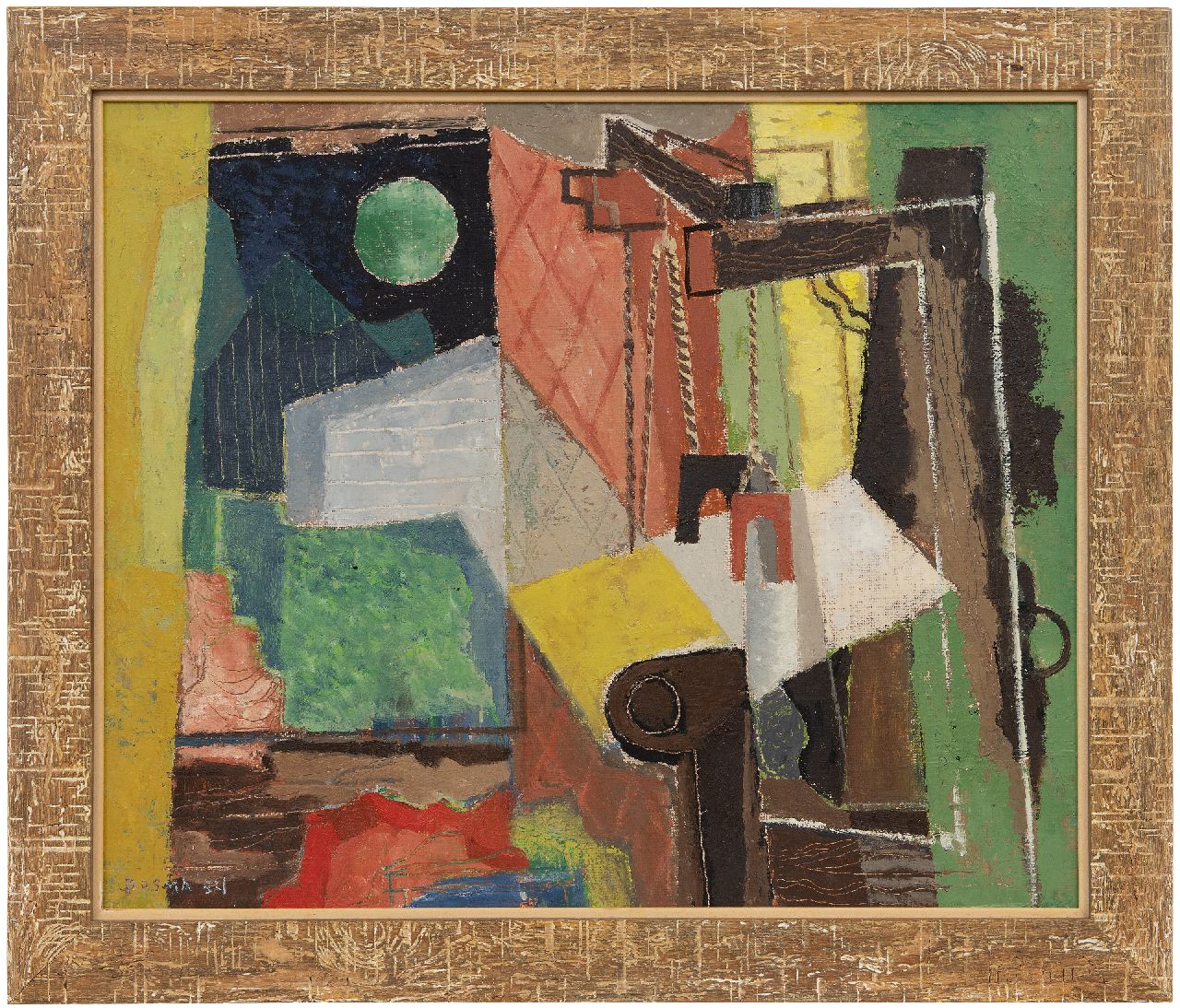 Bosma W.  | Willem 'Wim' Bosma | Paintings offered for sale | Composition with wavingloom, oil on board 49.0 x 59.9 cm, signed l.l. and on the reverse and dated '54