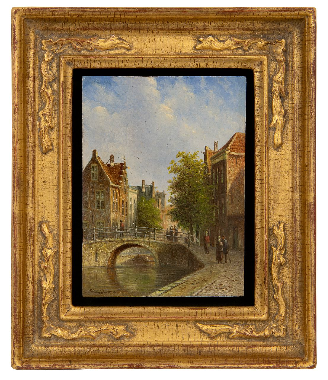 Spohler J.F.  | Johannes Franciscus Spohler | Schilderijen te koop aangeboden | Oudhollands stadsgezichtje, olieverf op paneel 11,9 x 8,9 cm, gesigneerd linksonder