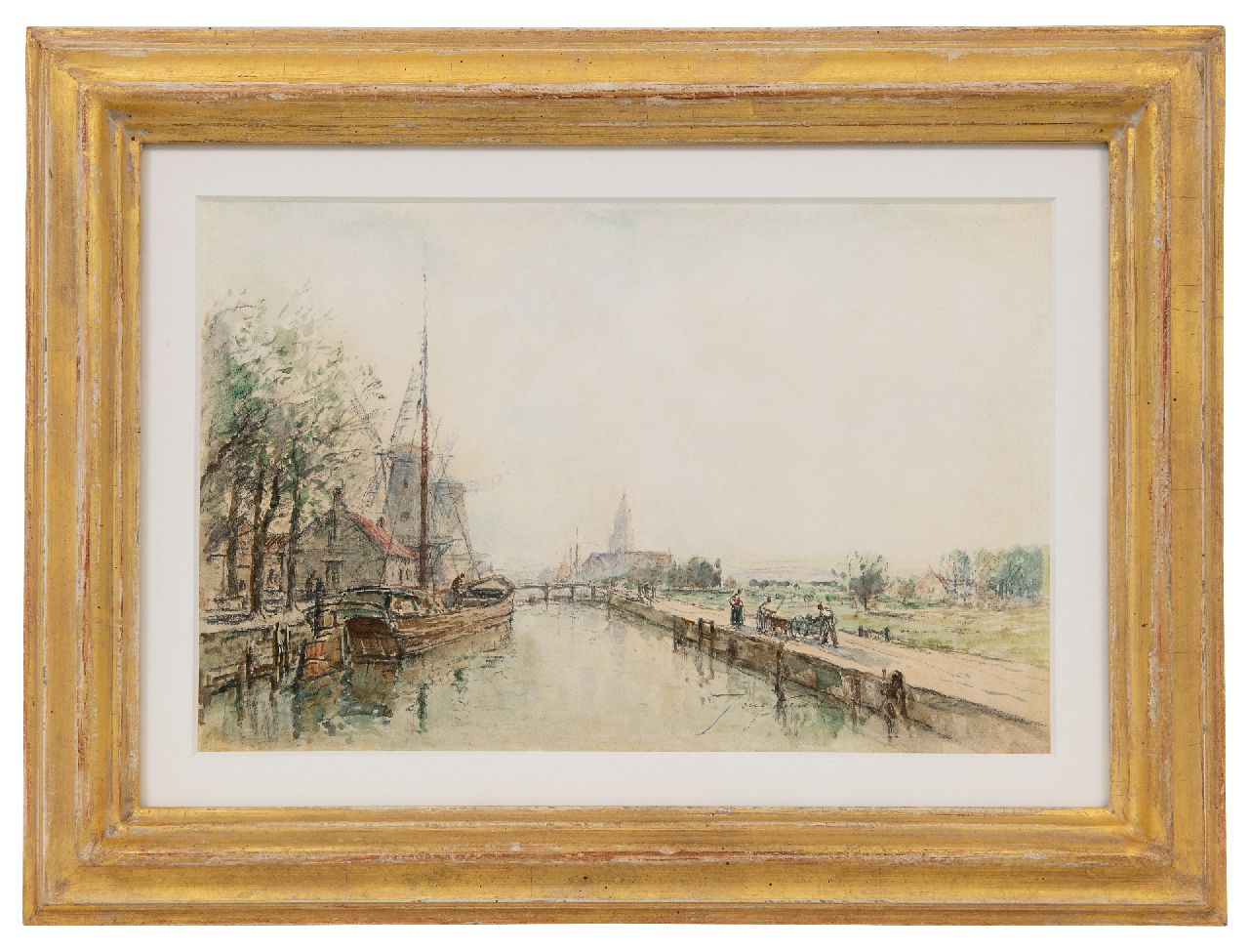 Jongkind J.B.  | Johan Barthold Jongkind | Aquarellen en tekeningen te koop aangeboden | Vaart bij Hollands dorp, inkt en aquarel op papier 20,0 x 30,0 cm, gesigneerd rechtsonder