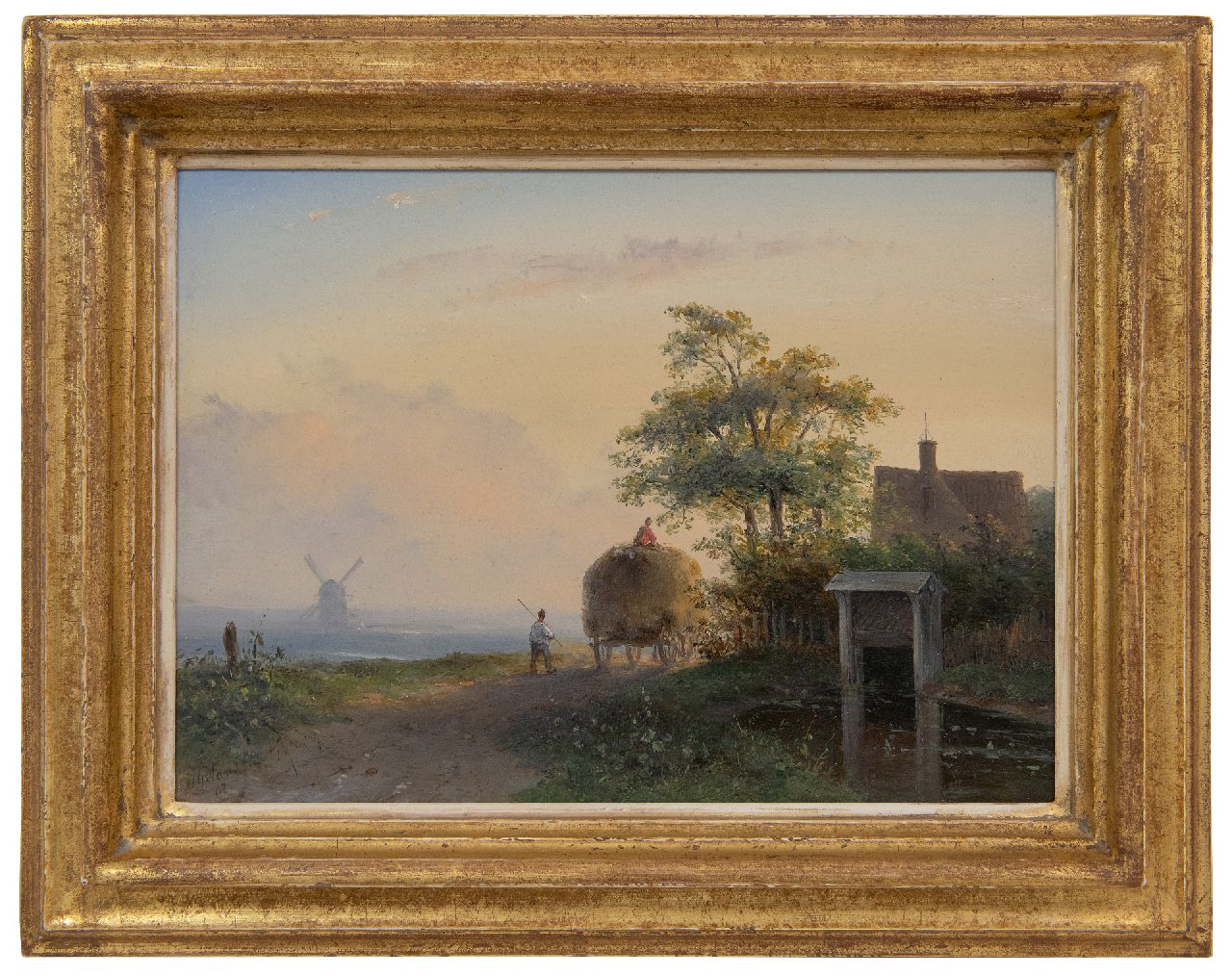 Hans J.G.  | Josephus Gerardus Hans | Schilderijen te koop aangeboden | Huiswaarts na het hooien, olieverf op paneel 21,2 x 29,0 cm, gesigneerd linksonder en gedateerd '47, zonder lijst