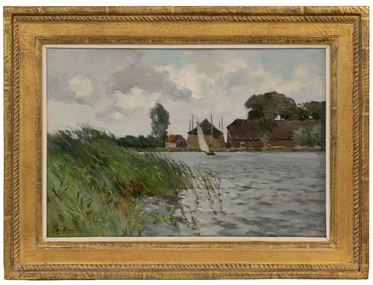 Windt Ch. van der | Christophe 'Chris' van der Windt | Schilderijen te koop aangeboden | Zeilboot op het meer, olieverf op doek op paneel 23,9 x 34,0 cm, gesigneerd linksonder