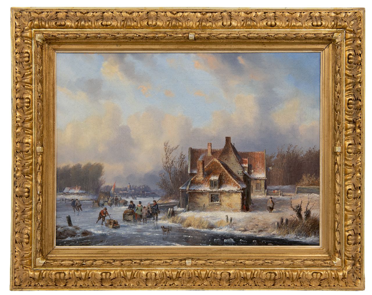 Ahrendts C.E.  | Carl Eduard Ahrendts | Paintings offered for sale | Winter landscape with many figures on a frozen river, oil on canvas 39.4 x 52.5 cm, signed l.l.