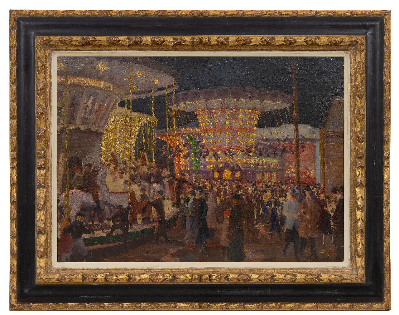 Buchholz P.  | Paul Buchholz | Schilderijen te koop aangeboden | Een avond op de jaarmarkt, olieverf op karton 34,5 x 48,5 cm, gesigneerd rechtsonder en te dateren ca. 1920