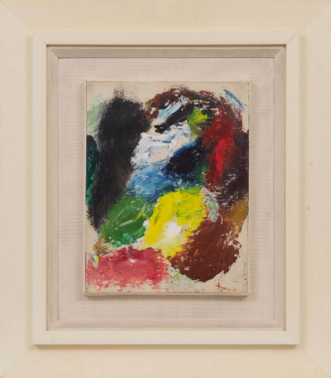 Brands E.A.M.  | Eugenius Antonius Maria 'Eugène' Brands | Schilderijen te koop aangeboden | Compositie, olieverf op papier op doek 31,8 x 24,5 cm, gesigneerd rechtsonder en gedateerd '64