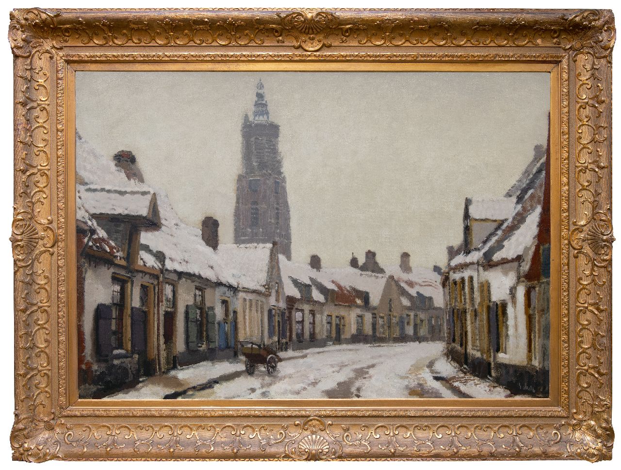 Bakels R.S.  | Reinier Sybrand Bakels | Schilderijen te koop aangeboden | Winters gezicht in Amersfoort met de Onze Lieve Vrouwetoren, olieverf op doek 91,8 x 131,8 cm, gesigneerd rechtsonder en te dateren ca. 1920