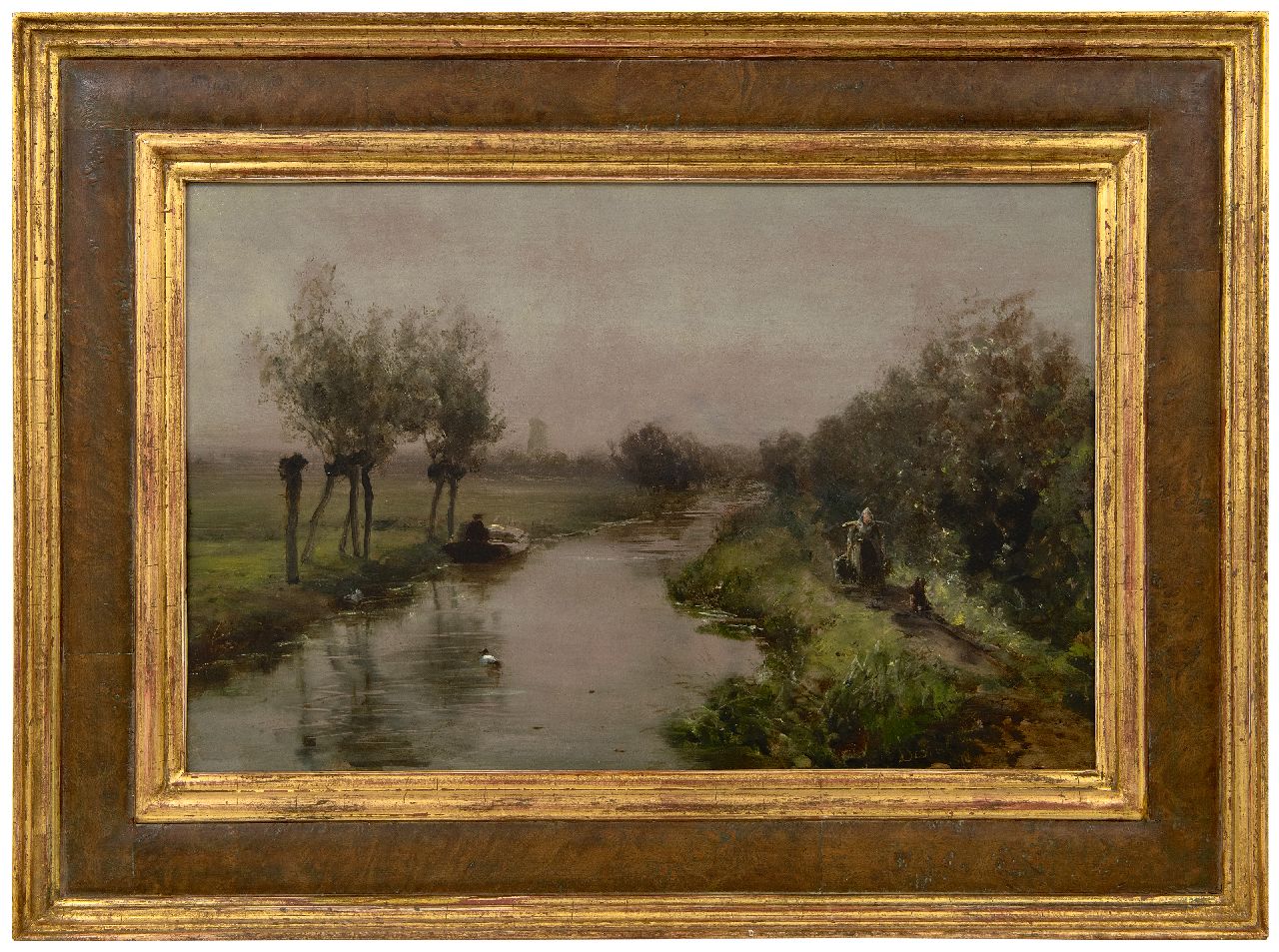 Destrée J.J.  | Johannes Josephus Destrée | Paintings offered for sale | A polder landscape with figures, oil on panel 28.8 x 43.8 cm, signed l.r. and dated 1878