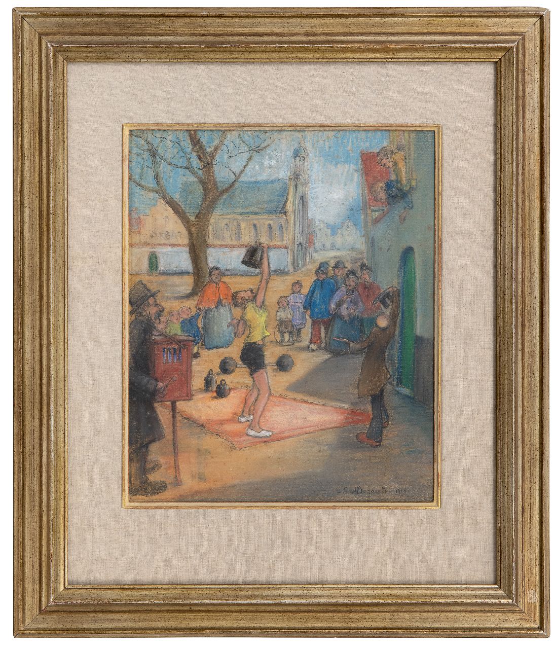 Bogaerts F.  | Fred Bogaerts | Aquarellen en tekeningen te koop aangeboden | Straatartiesten, gouache op papier 31,2 x 25,7 cm, gesigneerd rechtsonder en gedateerd 1923