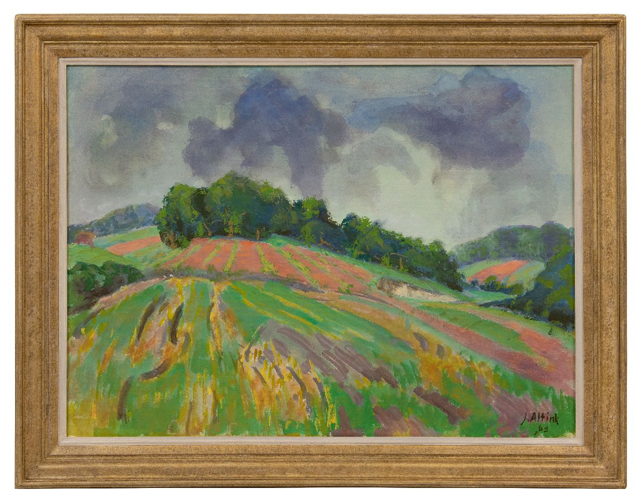 Altink J.  | Jan Altink | Aquarellen en tekeningen te koop aangeboden | Glooiend akkerlandschap, aquarel en gouache op papier 56,0 x 75,8 cm, gesigneerd rechtsonder en gedateerd '63