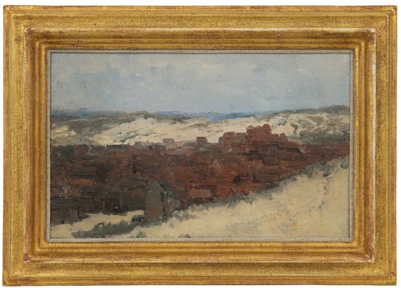 Mesdag H.W.  | Hendrik Willem Mesdag | Paintings offered for sale | Sketch of Scheveningen - Study for Panorama Mesdag, oil on canvas laid down on panel 20.0 x 31.5 cm, painted  ca. 1880
