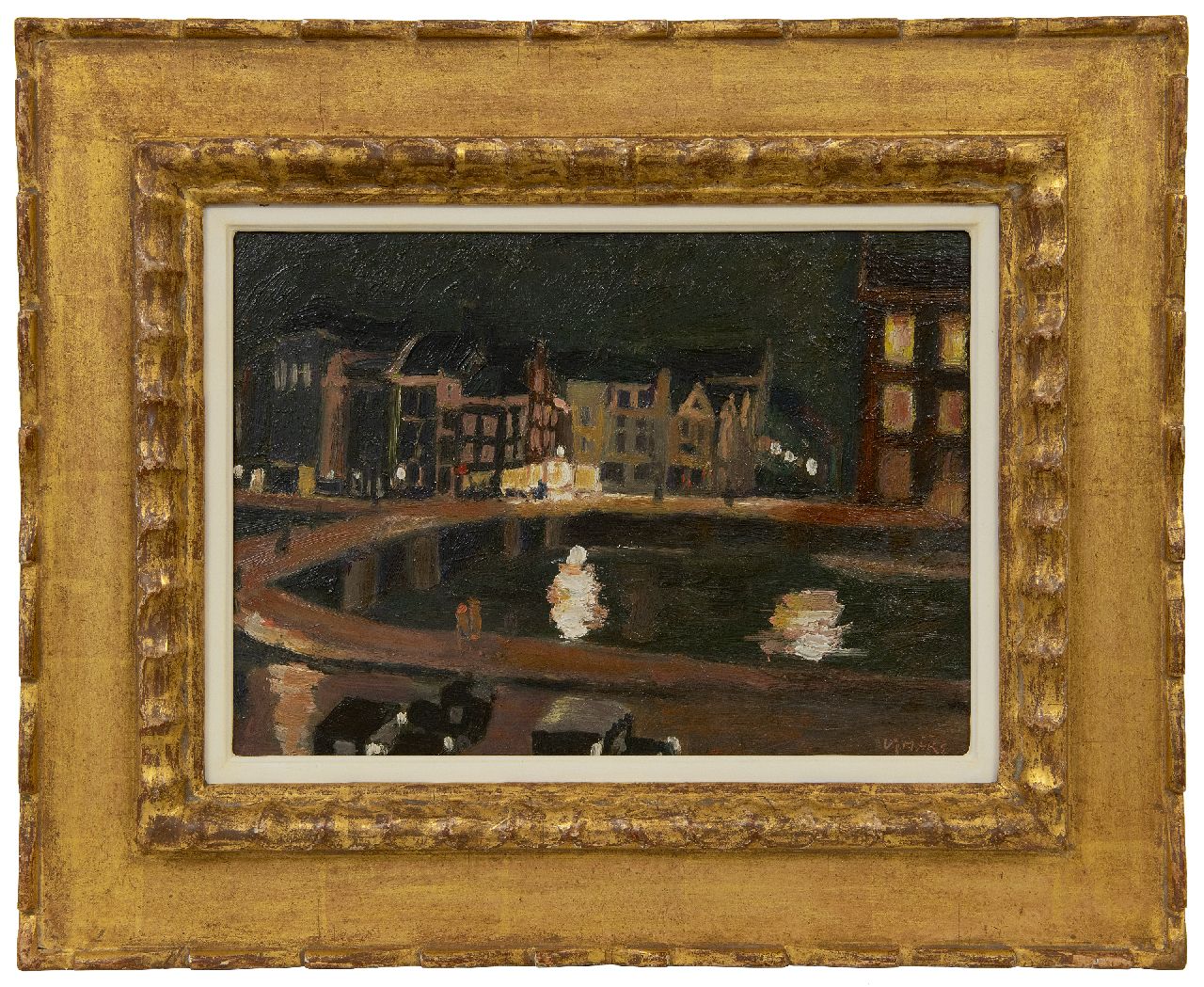 Maks C.J.  | Cornelis Johannes 'Kees' Maks | Schilderijen te koop aangeboden | Het Rokin te Amsterdam, bij avond, olieverf op board 23,0 x 32,2 cm, gesigneerd rechtsonder