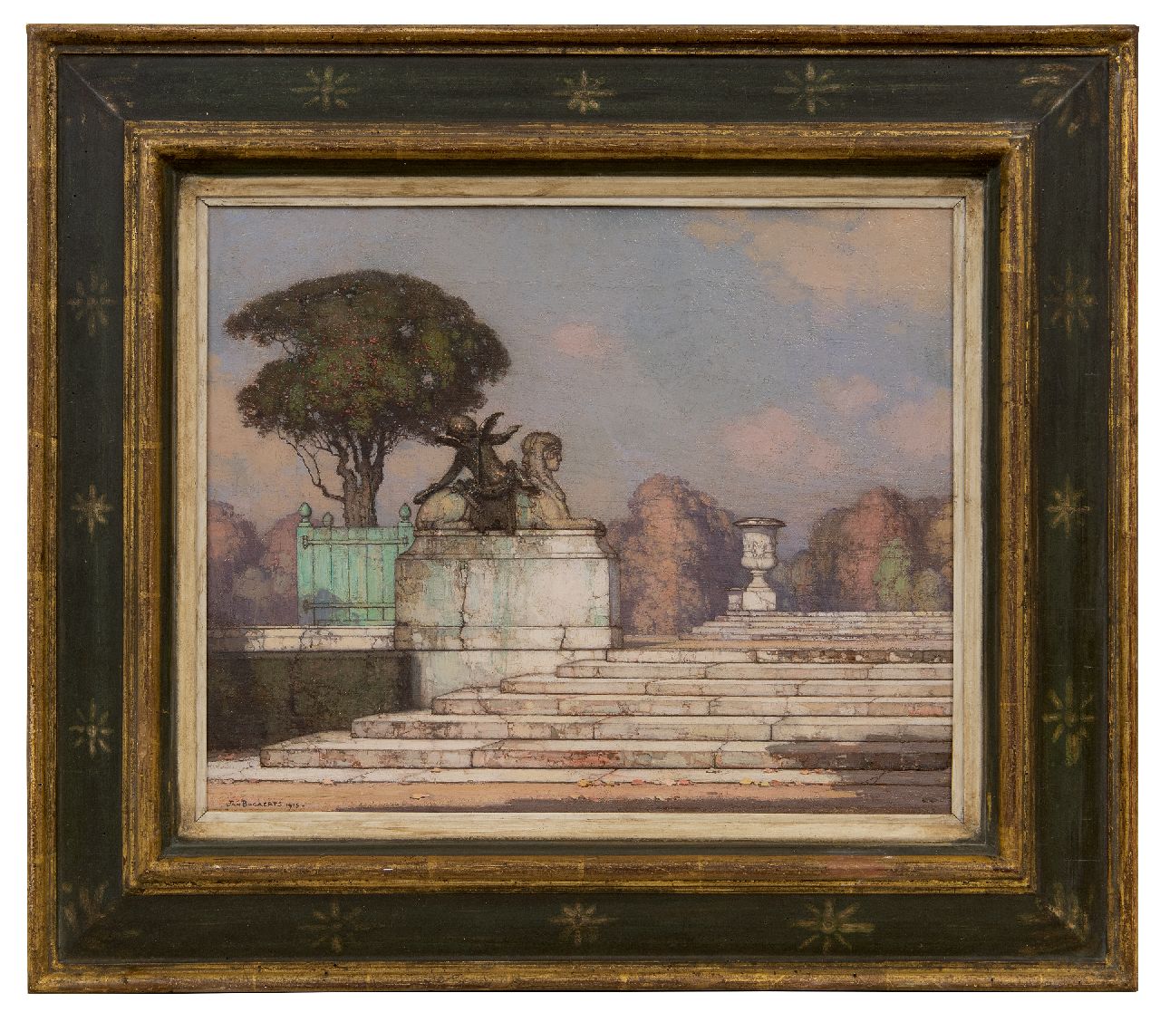 Bogaerts J.J.M.  | Johannes Jacobus Maria 'Jan' Bogaerts | Schilderijen te koop aangeboden | Beelden in het park van Versailles, olieverf op doek 32,5 x 39,7 cm, gesigneerd linksonder en gedateerd 1915, zonder lijst