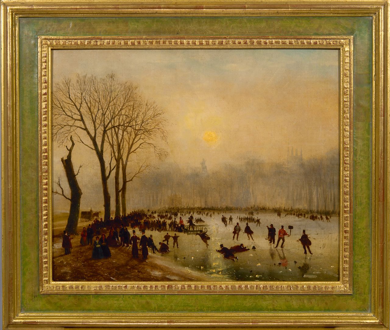 Roosenboom N.J.  | Nicolaas Johannes Roosenboom | Schilderijen te koop aangeboden | Schaatspret op The Serpentine, Hyde Park, olieverf op doek 43,3 x 53,7 cm, gesigneerd linksonder en gedateerd 'London' '55