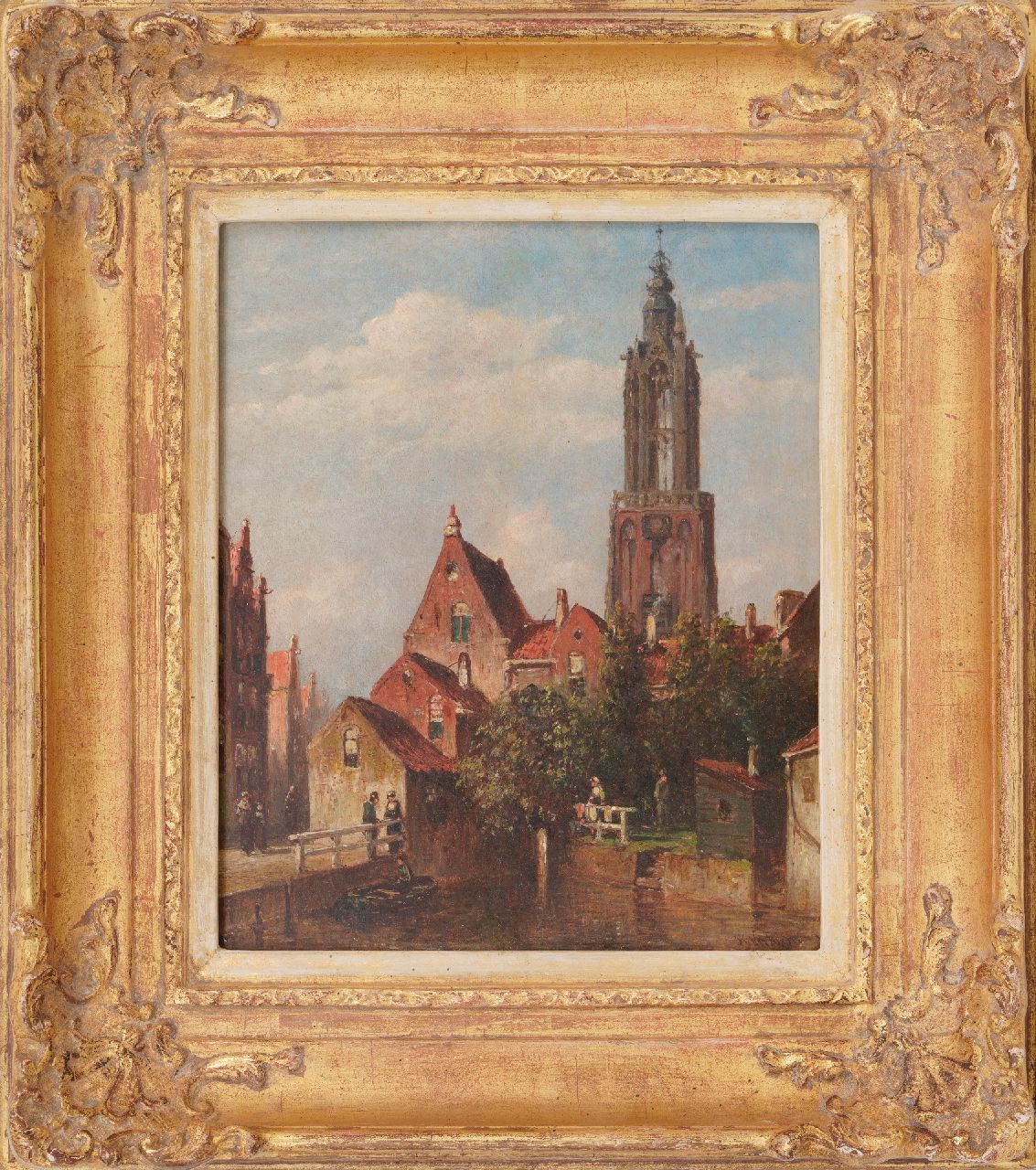 Vertin P.G.  | Petrus Gerardus Vertin | Schilderijen te koop aangeboden | Stadsgezicht met de Amersfoortse Onze Lieve Vrouwetoren, olieverf op paneel 24,0 x 19,8 cm, gesigneerd rechtsonder