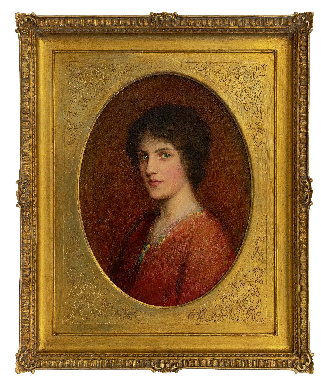 Perugini C.E.  | 'Charles' Edward Perugini | Schilderijen te koop aangeboden | Portret van een jonge vrouw (mogelijk Kate Perugini), olieverf op schildersboard 40,0 x 30,3 cm, gesigneerd rechtsonder met monogram