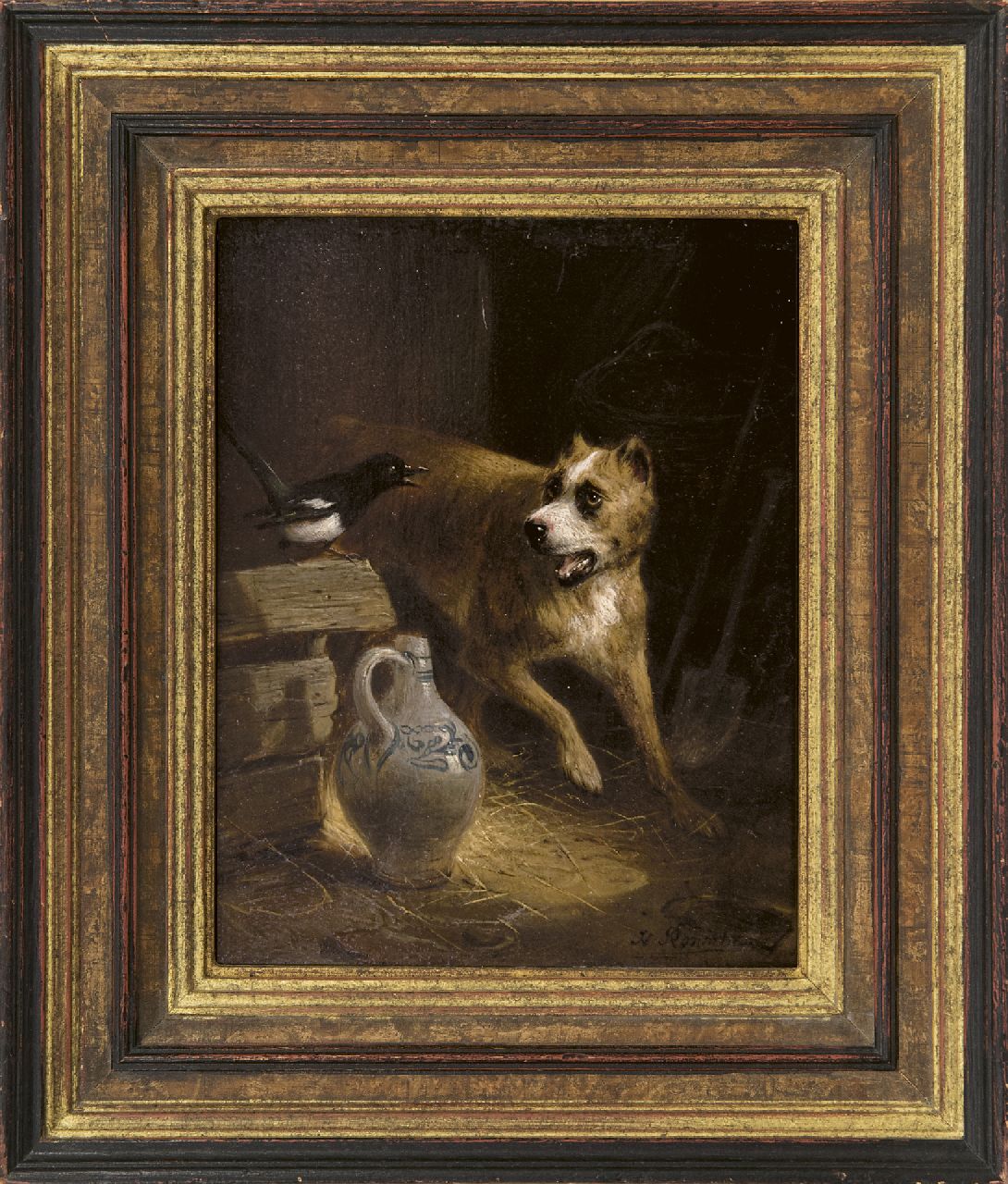 Ronner-Knip H.  | Henriette Ronner-Knip | Schilderijen te koop aangeboden | Een brutale gast, olieverf op paneel 19,2 x 15,7 cm, gesigneerd rechtsonder