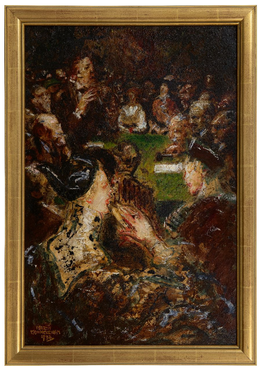 Monnickendam M.  | Martin Monnickendam | Schilderijen te koop aangeboden | Vergadering in Arti et Amicitiae met aan het woord prof. Huib Luns, olieverf op board 41,0 x 61,0 cm, gesigneerd linksonder en gedateerd 1934