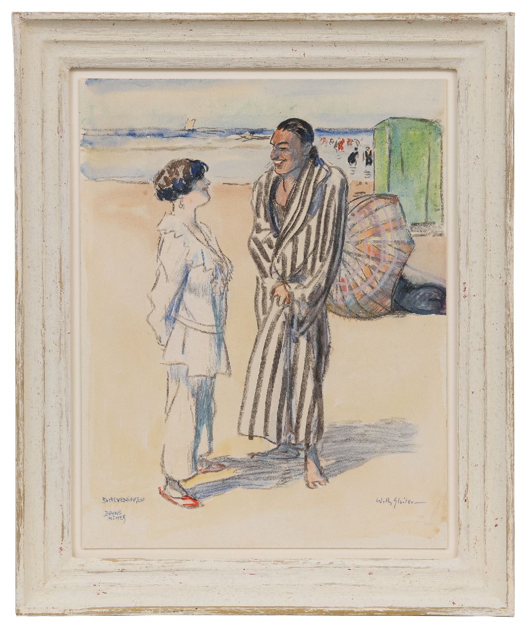 Sluiter J.W.  | Jan Willem 'Willy' Sluiter | Aquarellen en tekeningen te koop aangeboden | Scheveningen, Bains Mixtes, krijt en aquarel op papier op board 47,0 x 36,7 cm, gesigneerd rechtsonder Sluiter J.W.  | Jan Willem 'Willy' Sluiter | Aquarellen en tekeningen te koop aangeboden | Scheveningen, Bains Mixtes, krijt en aquarel op papier op board 47,0 x 36,7 cm, gesigneerd rechtsonder