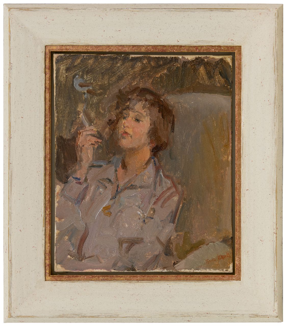 Israels I.L.  | 'Isaac' Lazarus Israels | Schilderijen te koop aangeboden | Vrouw met sigaret, olieverf op doek 46,2 x 38,2 cm, gesigneerd rechtsonder