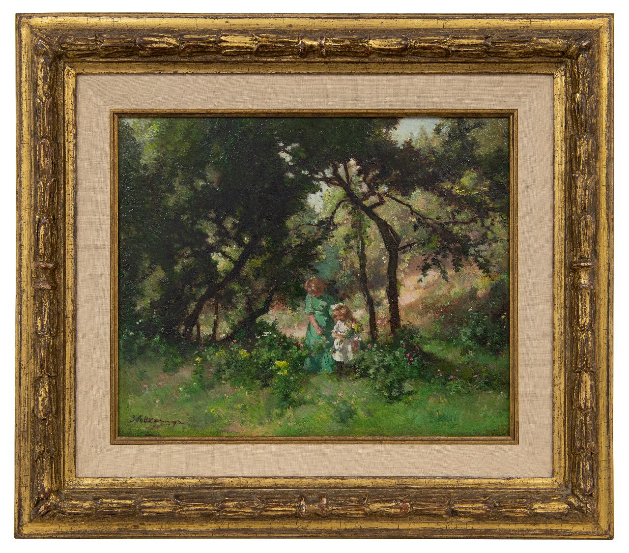 Akkeringa J.E.H.  | 'Johannes Evert' Hendrik Akkeringa | Schilderijen te koop aangeboden | Bloemen plukken in de duinen, olieverf op doek 29,3 x 35,6 cm, gesigneerd rechtsonder
