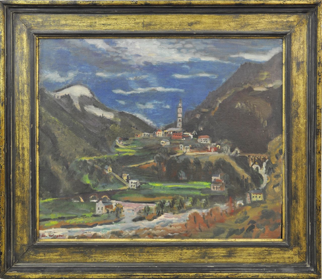 Wiegers J.  | Jan Wiegers | Schilderijen te koop aangeboden | Gezicht op Tegna, Ticino, Zwitserland, olieverf op doek 61,5 x 73,4 cm, gesigneerd linksonder en te dateren ca. 1949