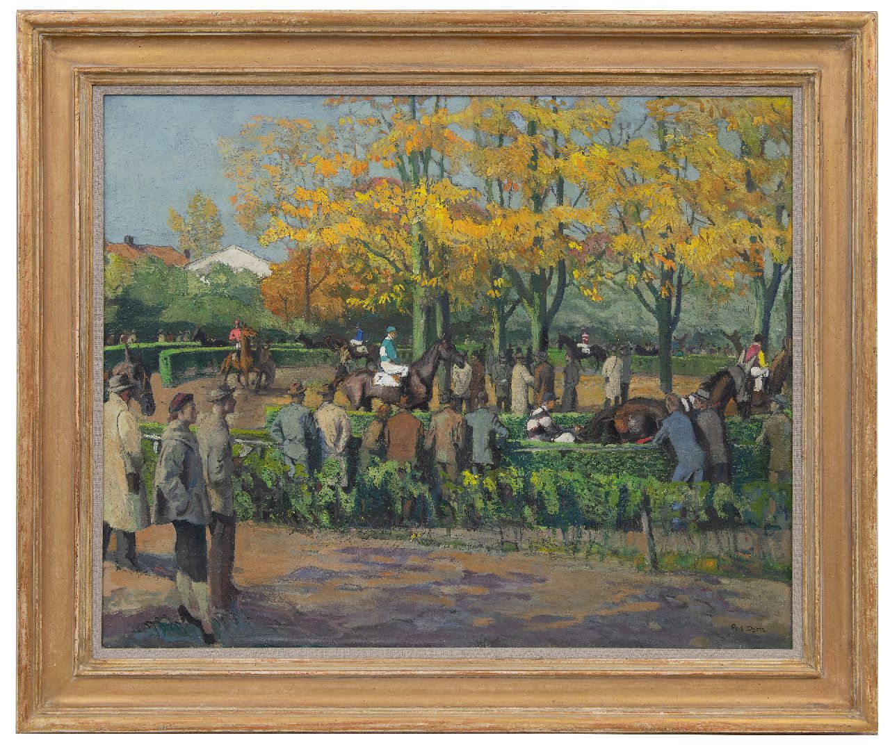 Dom P.L.C.  | Paulus Ludovicus Carolus 'Pol' Dom | Schilderijen te koop aangeboden | Toeschouwers bij de paddock van de renbaan Duindigt in Wassenaar, olieverf op doek 65,7 x 81,8 cm, gesigneerd rechtsonder en op spieraam Dom P.L.C.  | Paulus Ludovicus Carolus 'Pol' Dom | Schilderijen te koop aangeboden | Toeschouwers bij de paddock van de renbaan Duindigt in Wassenaar, olieverf op doek 65,7 x 81,8 cm, gesigneerd rechtsonder en op spieraam