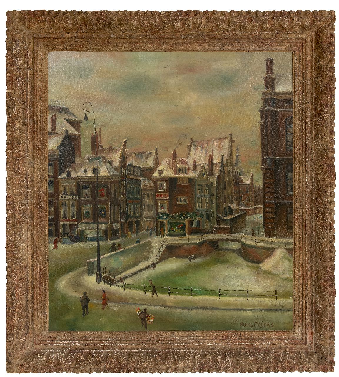 Meijers F.  | Frans Meijers | Schilderijen te koop aangeboden | Het Rokin in de sneeuw, Amsterdam, olieverf op doek 80,1 x 70,3 cm, gesigneerd rechtsonder