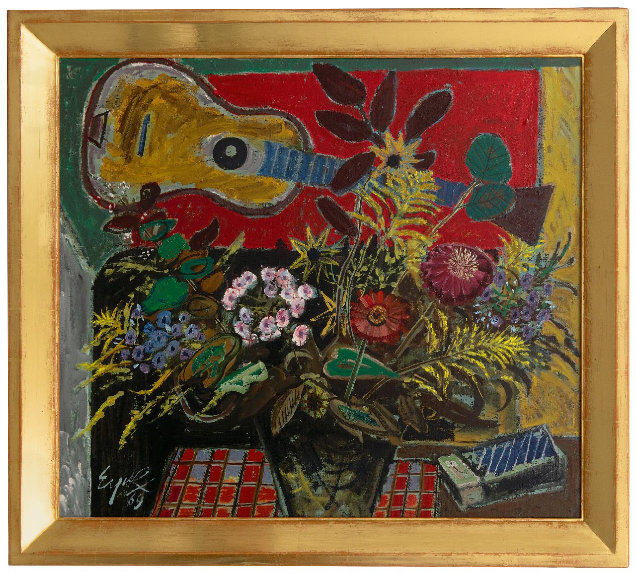 Eyck Ch.H. | 'Charles' Hubert Eyck | Schilderijen te koop aangeboden | Stilleven met een gitaar, olieverf op doek 70,5 x 80,1 cm, gesigneerd linksonder en gedateerd '69 Eyck Ch.H. | 'Charles' Hubert Eyck | Schilderijen te koop aangeboden | Stilleven met een gitaar, olieverf op doek 70,5 x 80,1 cm, gesigneerd linksonder en gedateerd '69