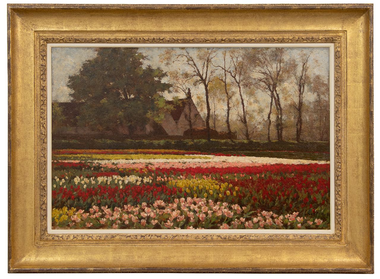 Koster A.L. | Anton Louis 'Anton' Koster | Schilderijen te koop aangeboden | Bloeiende tulpenvelden, olieverf op doek 53,5 x 81,9 cm, gesigneerd rechtsonder Koster A.L. | Anton Louis 'Anton' Koster | Schilderijen te koop aangeboden | Bloeiende tulpenvelden, olieverf op doek 53,5 x 81,9 cm, gesigneerd rechtsonder
