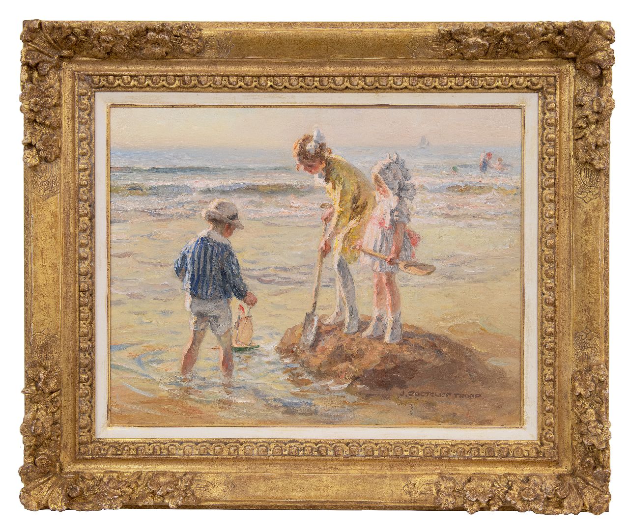 Zoetelief Tromp J.  | Johannes 'Jan' Zoetelief Tromp | Schilderijen te koop aangeboden | Spelen op het strand, olieverf op doek 40,5 x 52,9 cm, gesigneerd rechtsonder en op spieraam