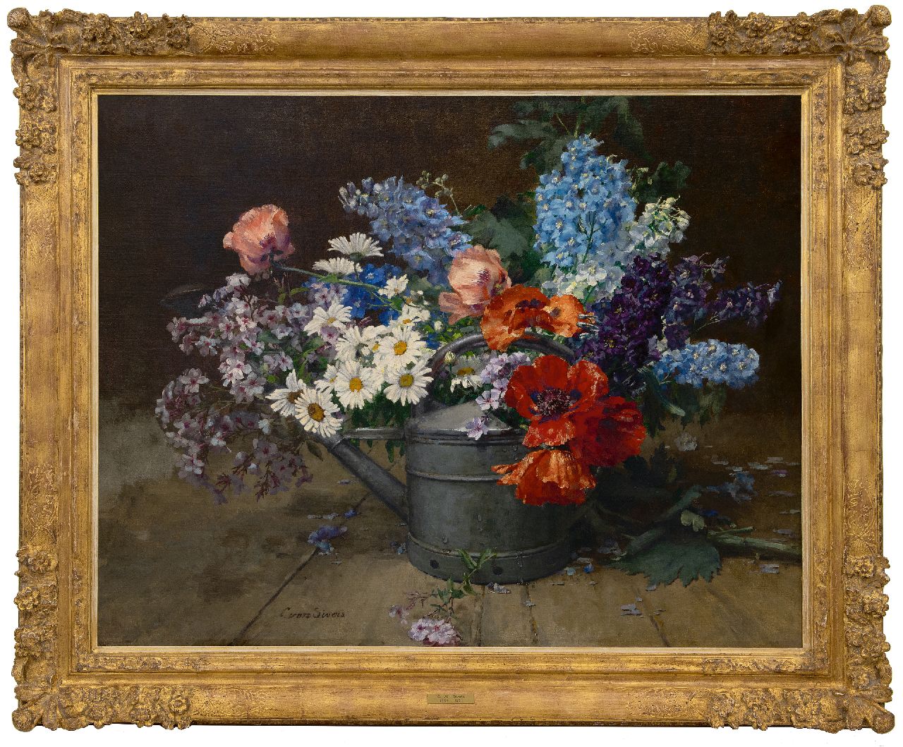 Sivers-Krüger C. von | Clara von Sivers-Krüger | Schilderijen te koop aangeboden | Stilleven van bloemen in een gieter, olieverf op doek 80,1 x 100,3 cm, gesigneerd links van het midden. Sivers-Krüger C. von | Clara von Sivers-Krüger | Schilderijen te koop aangeboden | Stilleven van bloemen in een gieter, olieverf op doek 80,1 x 100,3 cm, gesigneerd links van het midden.