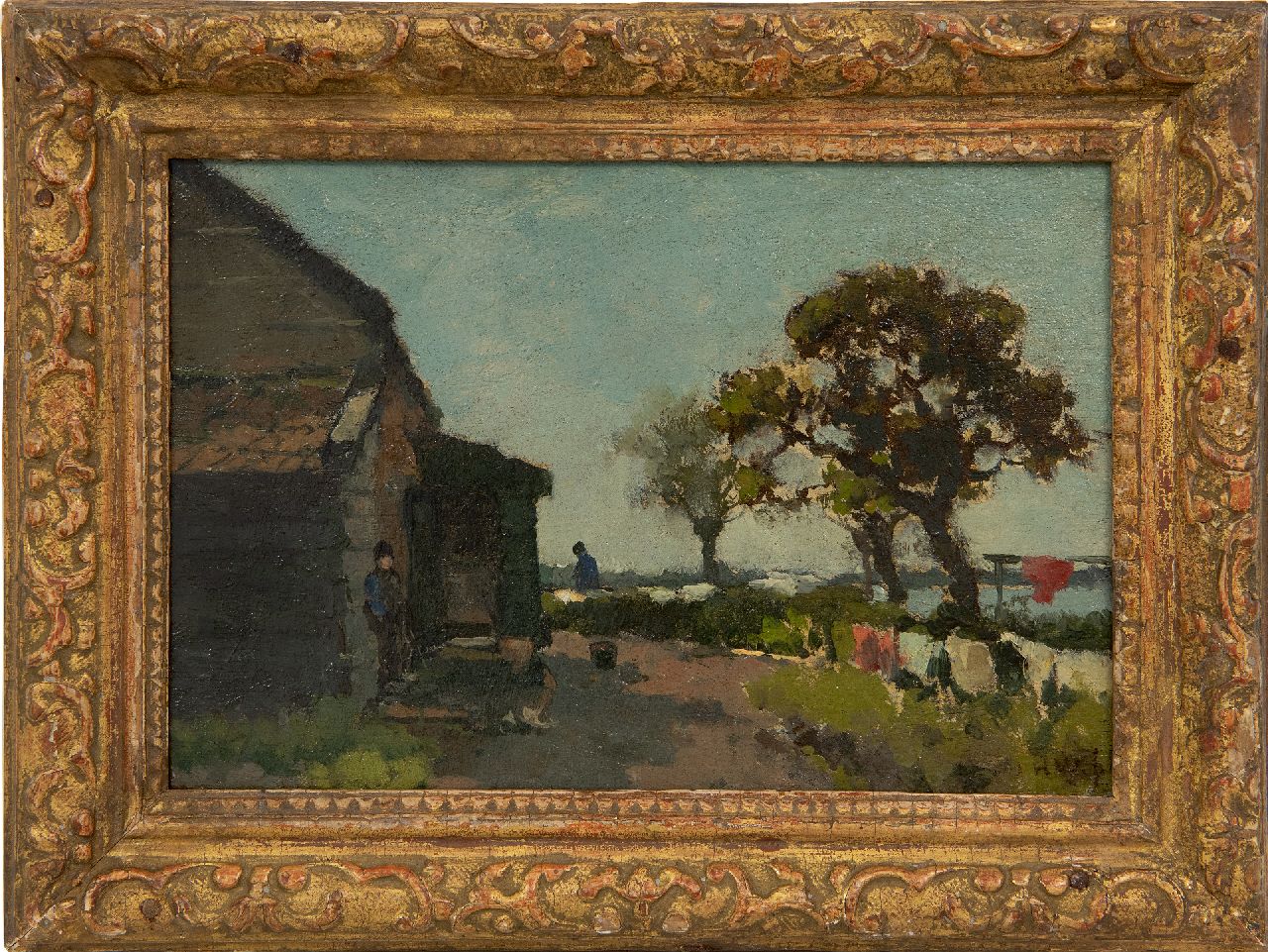 Weissenbruch H.J.  | Hendrik Johannes 'J.H.' Weissenbruch | Schilderijen te koop aangeboden | Wasdag, olieverf op paneel 16,1 x 23,6 cm, gesigneerd rechtsonder met initialen en te dateren ca. 1875