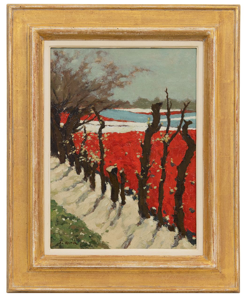 Koster A.L. | Anton Louis 'Anton' Koster | Schilderijen te koop aangeboden | Bloeiende bollenvelden, olieverf op paneel 39,6 x 28,8 cm, gesigneerd linksonder Koster A.L. | Anton Louis 'Anton' Koster | Schilderijen te koop aangeboden | Bloeiende bollenvelden, olieverf op paneel 39,6 x 28,8 cm, gesigneerd linksonder