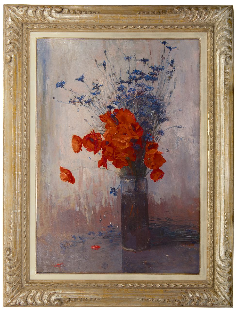 Oerder F.D. | 'Frans' David Oerder | Schilderijen te koop aangeboden | Klaprozen en korenbloemen in hoge vaas, olieverf op doek 90,2 x 63,5 cm, gesigneerd linksonder Oerder F.D. | 'Frans' David Oerder | Schilderijen te koop aangeboden | Klaprozen en korenbloemen in hoge vaas, olieverf op doek 90,2 x 63,5 cm, gesigneerd linksonder