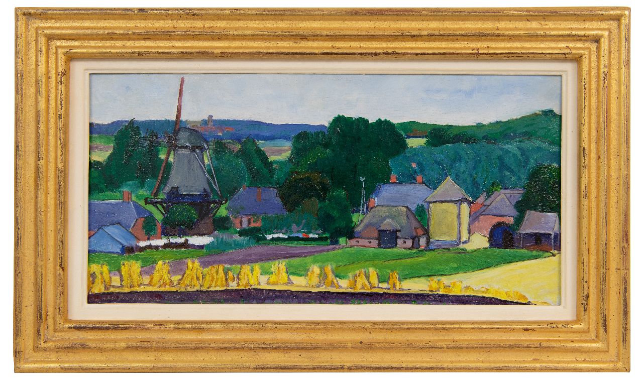 Huszár V.  | Vilmos Huszár | Schilderijen te koop aangeboden | Boerderijen in een glooiend landschap, olieverf op paneel 18,0 x 36,5 cm, te dateren ca. 1910-1912
