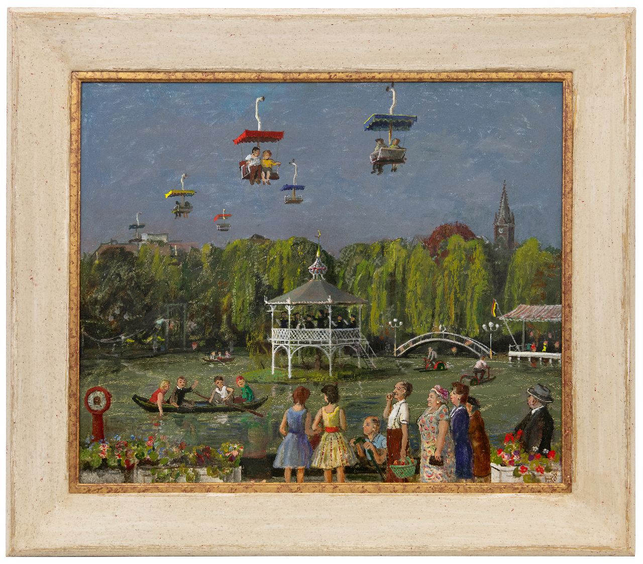 Kamerlingh Onnes H.H.  | 'Harm' Henrick Kamerlingh Onnes | Schilderijen te koop aangeboden | Pret in het kabelbaanpark van Valkenburg, olieverf op board 49,7 x 59,8 cm, gesigneerd rechtsonder met monogram en gedateerd '60 Kamerlingh Onnes H.H.  | 'Harm' Henrick Kamerlingh Onnes | Schilderijen te koop aangeboden | Pret in het kabelbaanpark van Valkenburg, olieverf op board 49,7 x 59,8 cm, gesigneerd rechtsonder met monogram en gedateerd '60